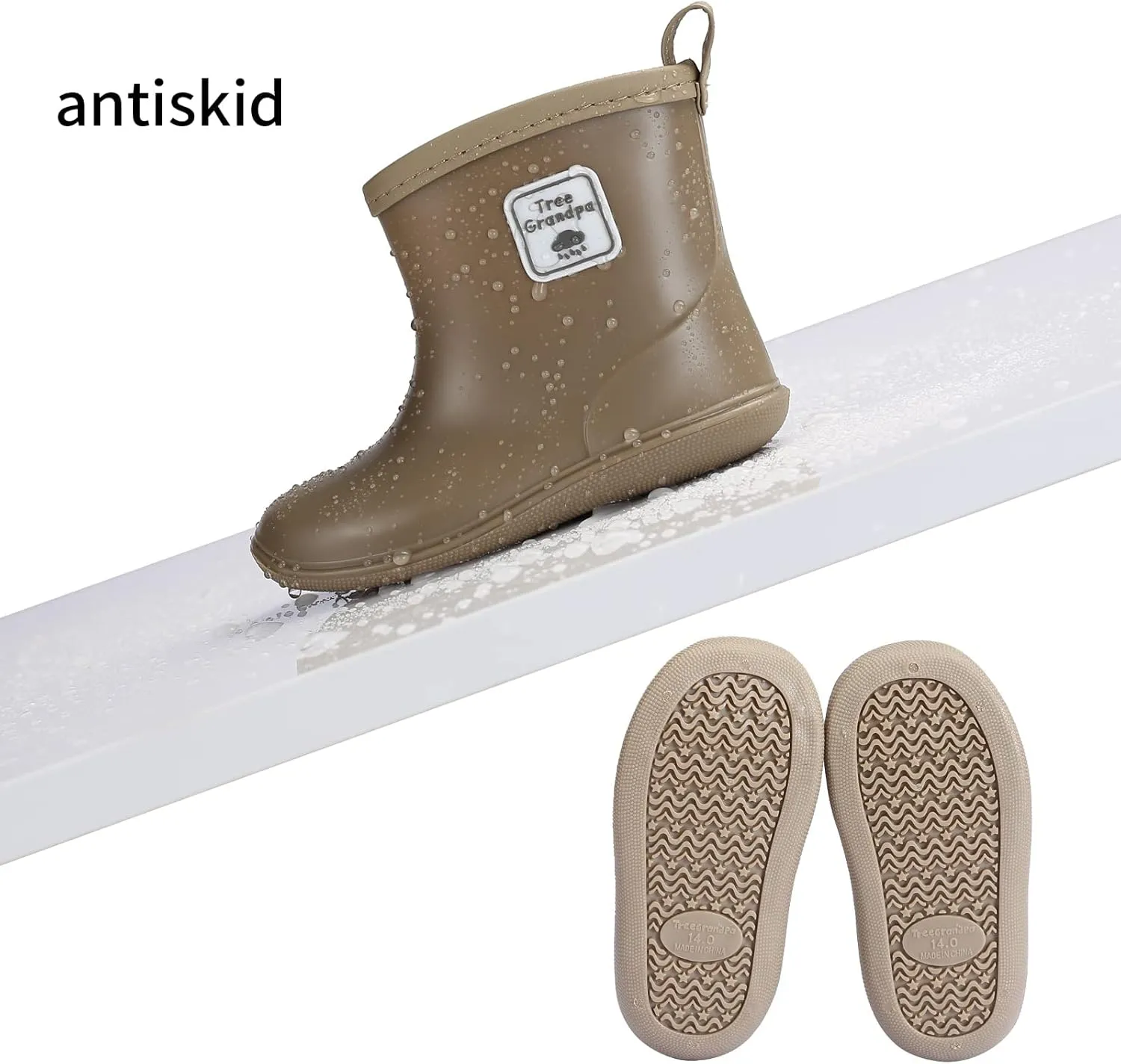 Tree Grandpa Toddler Rain Boots Baby Kids Easy-on Rain shoes Children Waterproof Shoes for Boys Girls(1-6 Years)