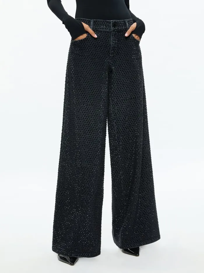 Trish Low Rise Embellished Baggy Jean - Charcoal Black