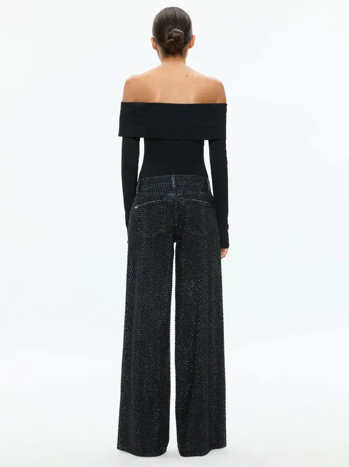 Trish Low Rise Embellished Baggy Jean - Charcoal Black