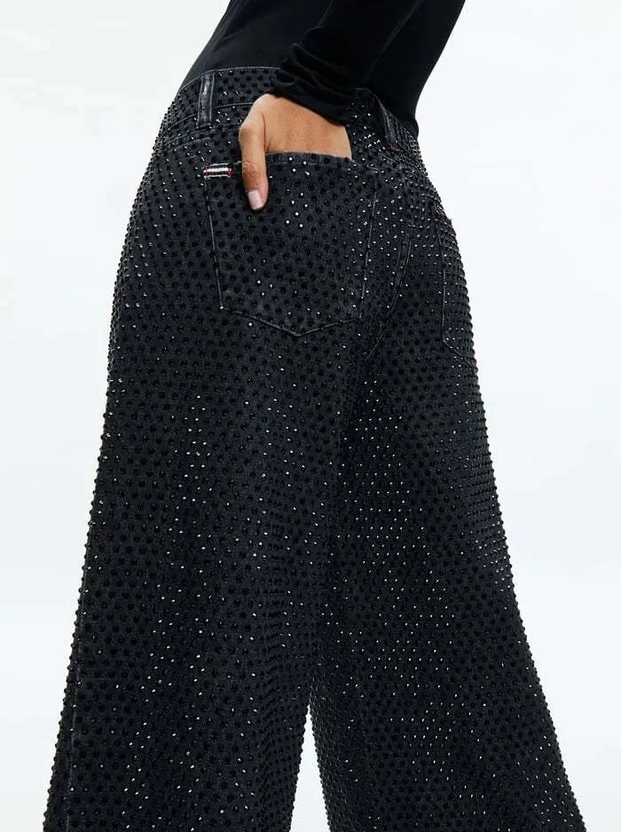 Trish Low Rise Embellished Baggy Jean - Charcoal Black