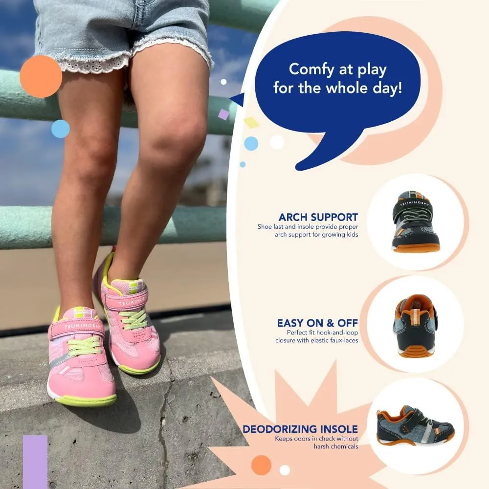 TSUKIHOSHI 1521 KAZ Strap-Closure Machine-Washable Child Sneaker Shoe with Wide Toe Box and Slip-Resistant, Non-Marking Outsole - For Toddlers and Little Kids, Ages 1-8
