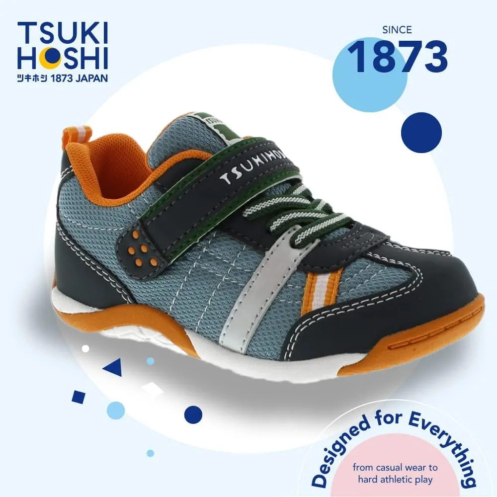 TSUKIHOSHI 1521 KAZ Strap-Closure Machine-Washable Child Sneaker Shoe with Wide Toe Box and Slip-Resistant, Non-Marking Outsole - For Toddlers and Little Kids, Ages 1-8