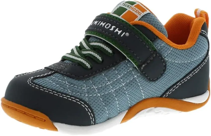 TSUKIHOSHI 1521 KAZ Strap-Closure Machine-Washable Child Sneaker Shoe with Wide Toe Box and Slip-Resistant, Non-Marking Outsole - For Toddlers and Little Kids, Ages 1-8