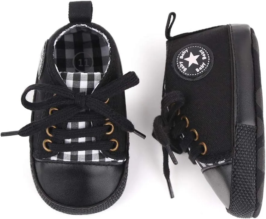 Unisex Baby Soft Sole Sneakers, Canvas Denim High Top, Newborn Infant First Walkers