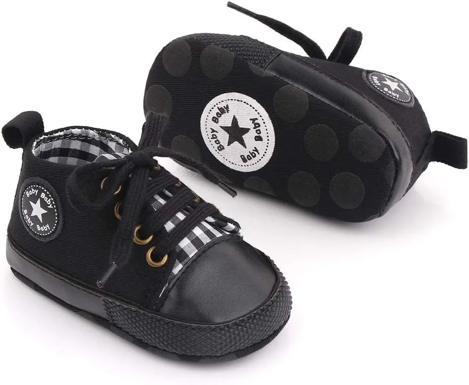 Unisex Baby Soft Sole Sneakers, Canvas Denim High Top, Newborn Infant First Walkers