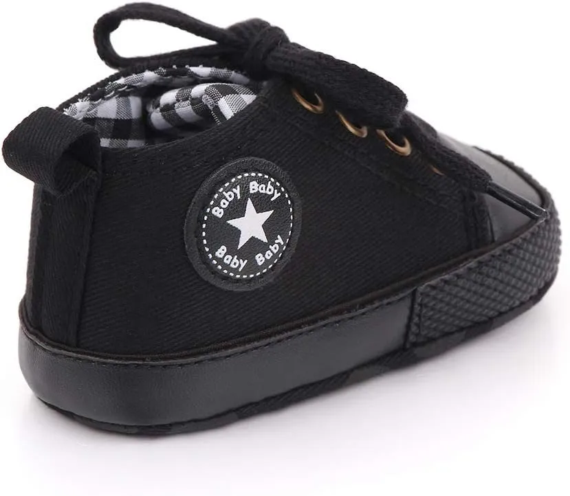 Unisex Baby Soft Sole Sneakers, Canvas Denim High Top, Newborn Infant First Walkers