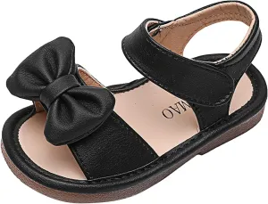 Unisex-Child and Toddler Baby Girls Sandals Bowknot Anti Slip Soft Sole Outdoor Shoes Summer (Black, 8.5 Toddler)
