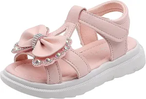 Unisex-Child and Toddler Baby Girls Shoes Lightweight Soft Sole Bowknot Outdoor Shoes Summer (Pink, 30 Little Child)