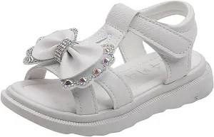 Unisex-Child and Toddler Baby Girls Shoes Lightweight Soft Sole Bowknot Outdoor Shoes Summer (White, 33 Big Kids)