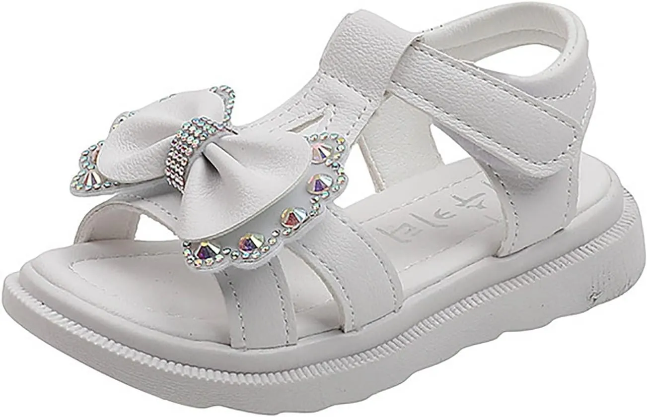 Unisex-Child and Toddler Baby Girls Shoes Lightweight Soft Sole Bowknot Outdoor Shoes Summer (White, 33 Big Kids)