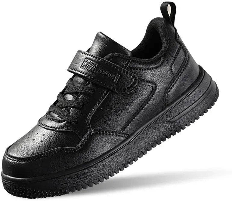 Unisex Kids Tennis, Running Shoes - Black, Size 8 (Little Kid, Women's 7) - Mesh, Flat Heel, Lace-Up, Round Toe, Casual, Athletic Sneakers