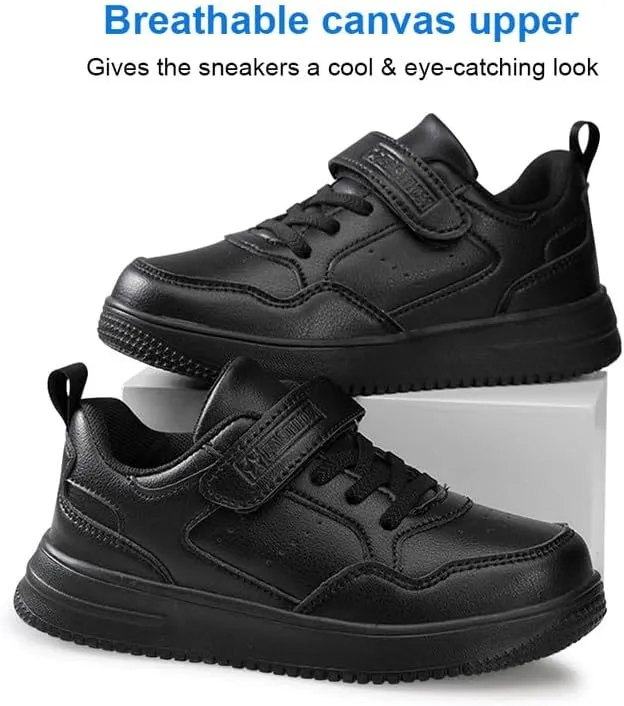Unisex Kids Tennis, Running Shoes - Black, Size 8 (Little Kid, Women's 7) - Mesh, Flat Heel, Lace-Up, Round Toe, Casual, Athletic Sneakers