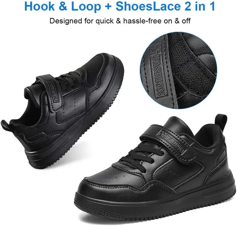 Unisex Kids Tennis, Running Shoes - Black, Size 8 (Little Kid, Women's 7) - Mesh, Flat Heel, Lace-Up, Round Toe, Casual, Athletic Sneakers