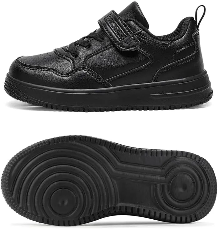 Unisex Kids Tennis, Running Shoes - Black, Size 8 (Little Kid, Women's 7) - Mesh, Flat Heel, Lace-Up, Round Toe, Casual, Athletic Sneakers