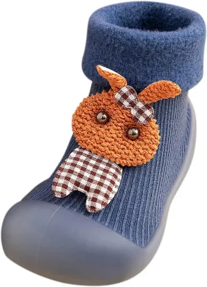 Unisex Toddler GirlsFirst Walking Shoes Kids Toddler Baby Boys Girls Solid Warm Knit Soft Sole Rubber (Blue, 20-21)