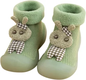 Unisex Toddler GirlsFirst Walking Shoes Kids Toddler Baby Boys Girls Solid Warm Knit Soft Sole Rubber (Green, 18-19)