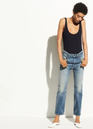 Vince - Rib Scoop Back Bodysuit in Coastal Blue