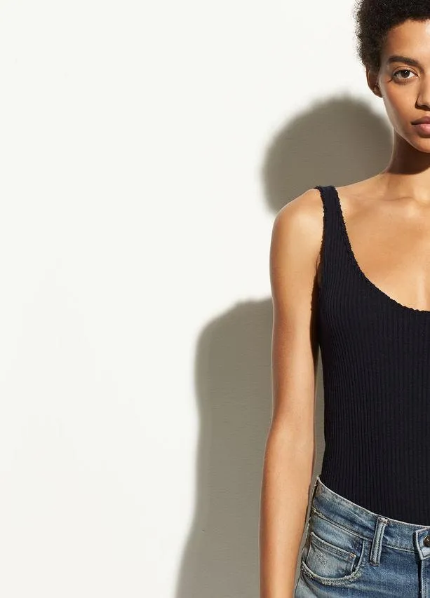 Vince - Rib Scoop Back Bodysuit in Coastal Blue
