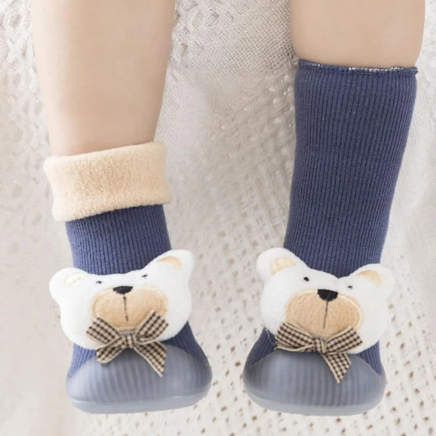 Walking Shoes Stocking Soft Slipper Toddler Rubber Girls Baby Shoes Socks Knit Boys Warm Sole Kids Non-Slip Rubber Sole