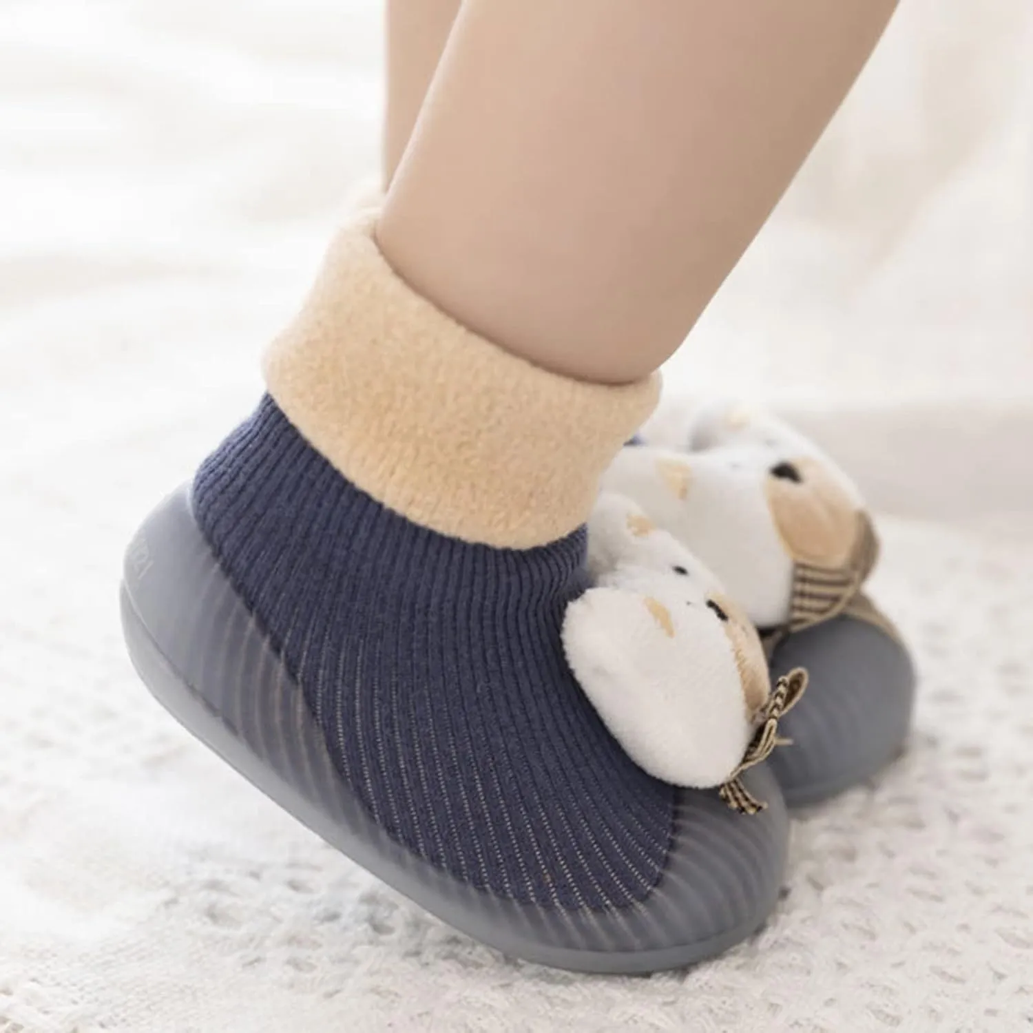 Walking Shoes Stocking Soft Slipper Toddler Rubber Girls Baby Shoes Socks Knit Boys Warm Sole Kids Non-Slip Rubber Sole