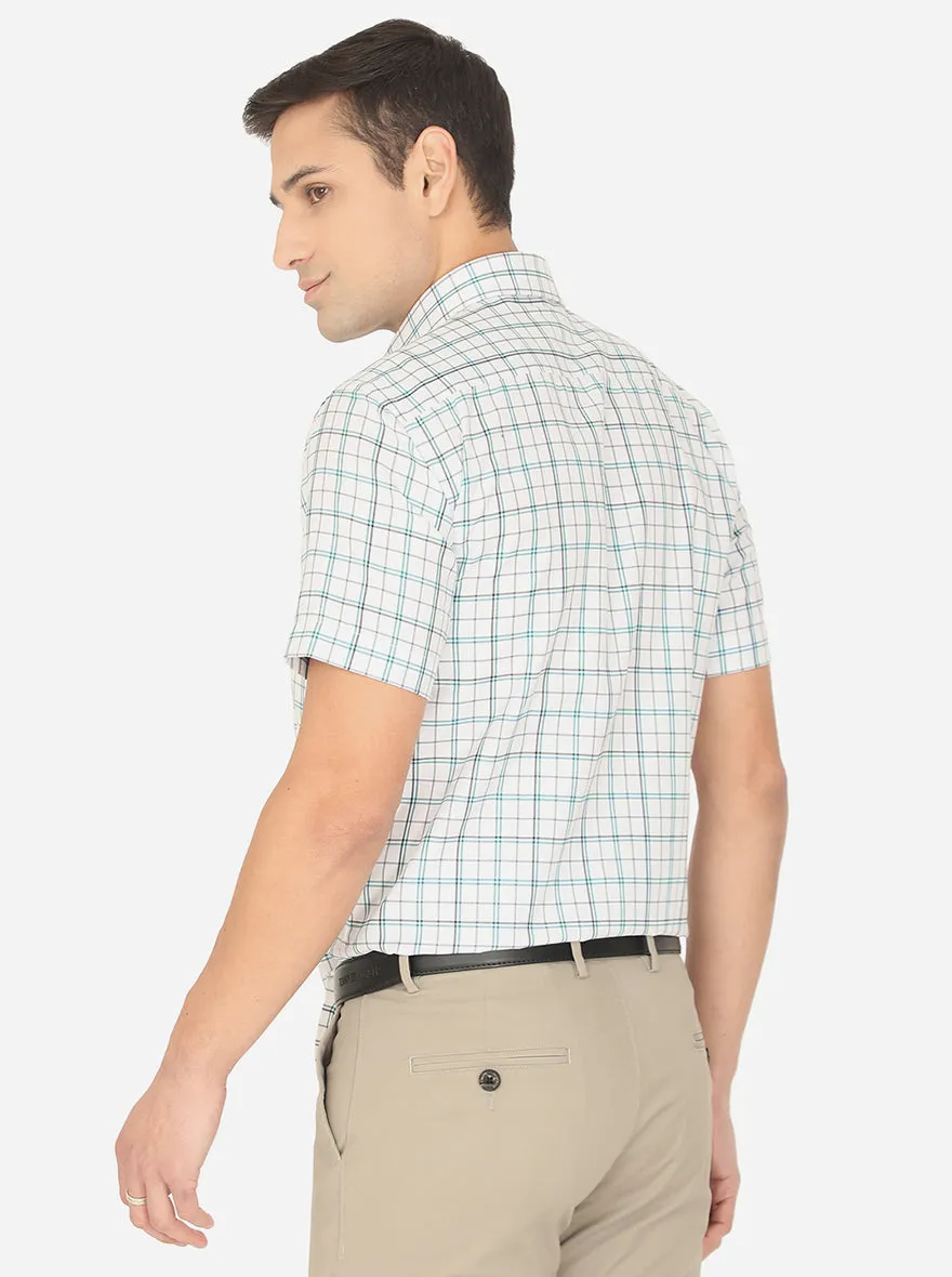 White & Green Checked Regular Fit Formal Shirt | Greenfibre