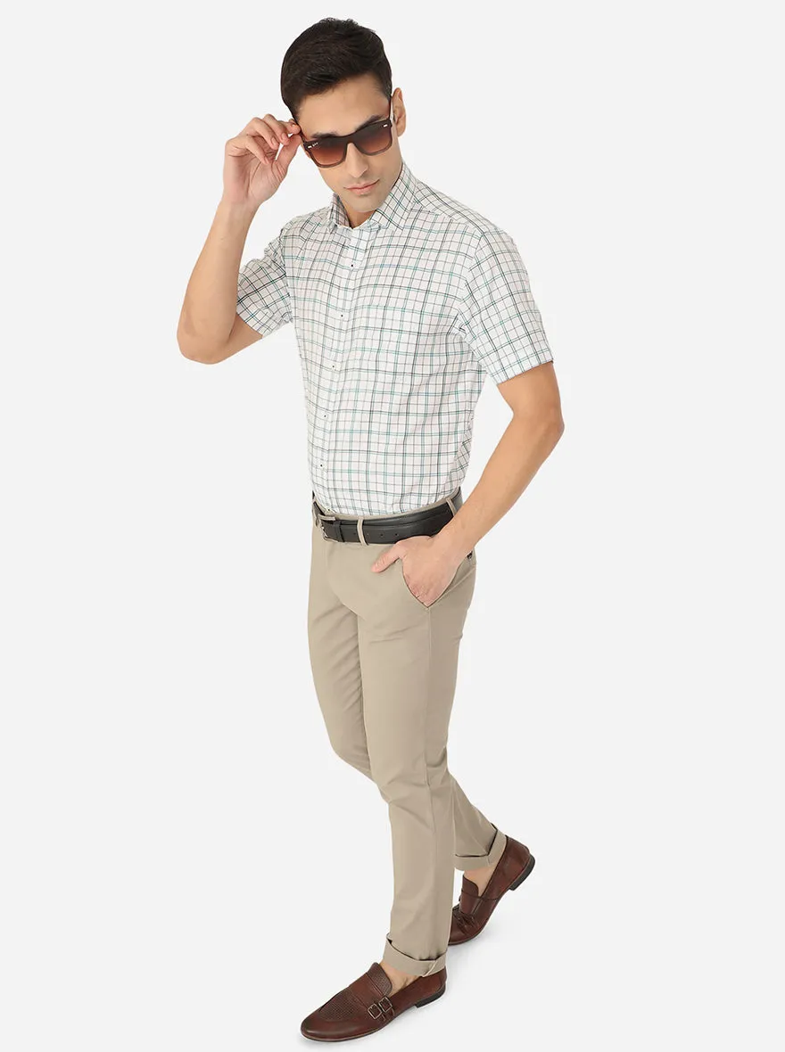 White & Green Checked Regular Fit Formal Shirt | Greenfibre