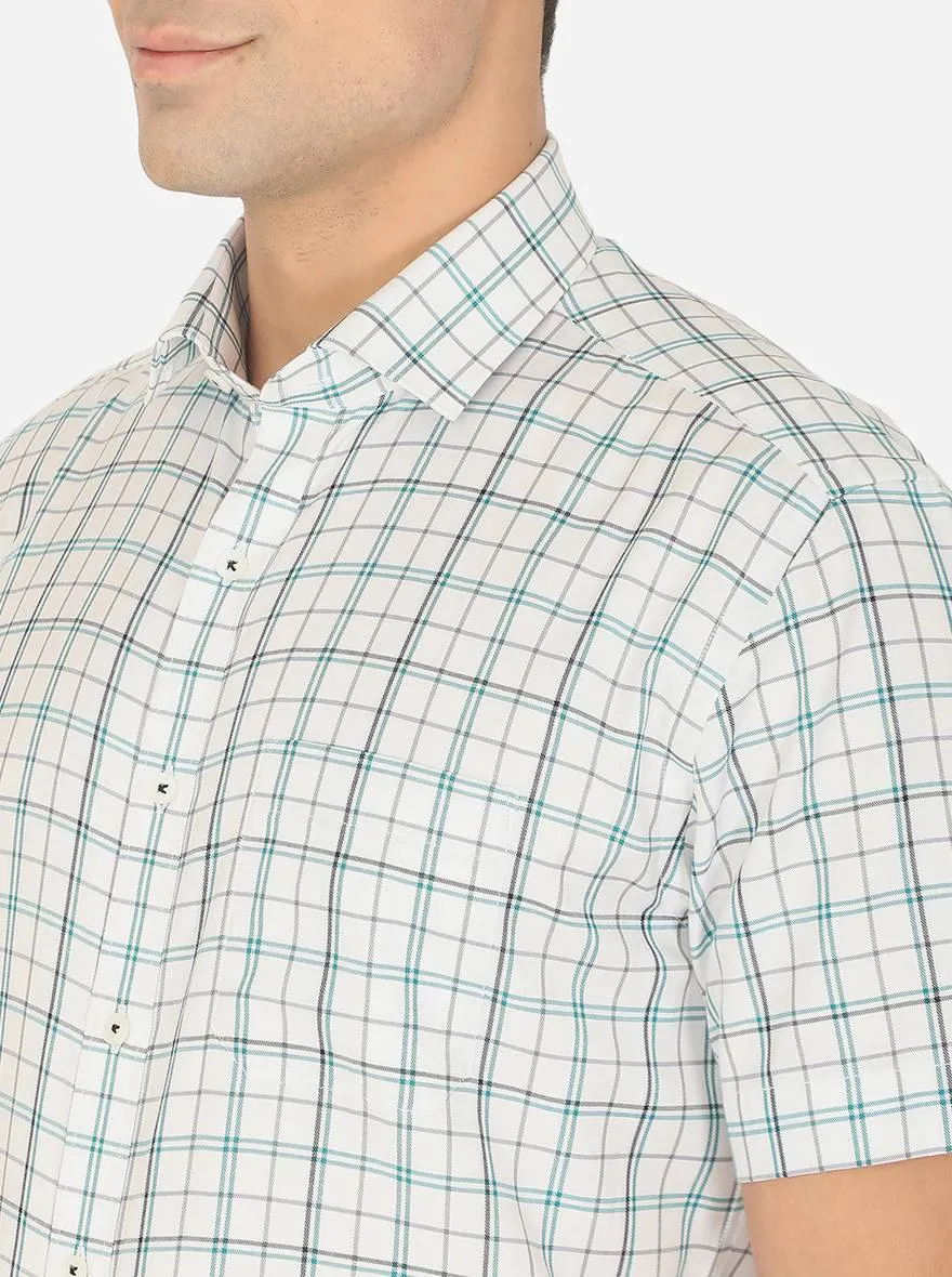 White & Green Checked Regular Fit Formal Shirt | Greenfibre