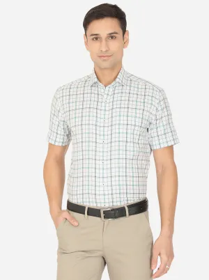 White & Green Checked Regular Fit Formal Shirt | Greenfibre