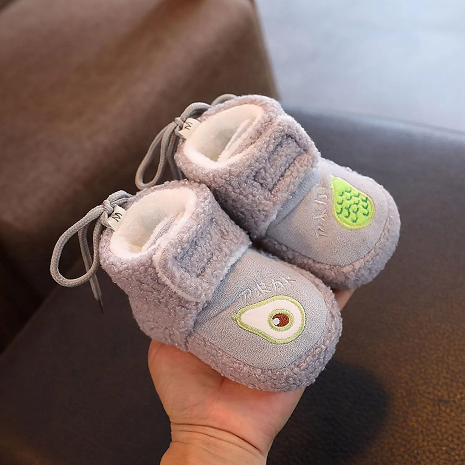 Winter Warm Baby First Walking Boots Cute Fruit Pattern Soft Sole Comfy Anti Slip Shoes Lightweight Breathable
