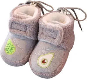 Winter Warm Baby First Walking Boots Cute Fruit Pattern Soft Sole Comfy Anti Slip Shoes Lightweight Breathable