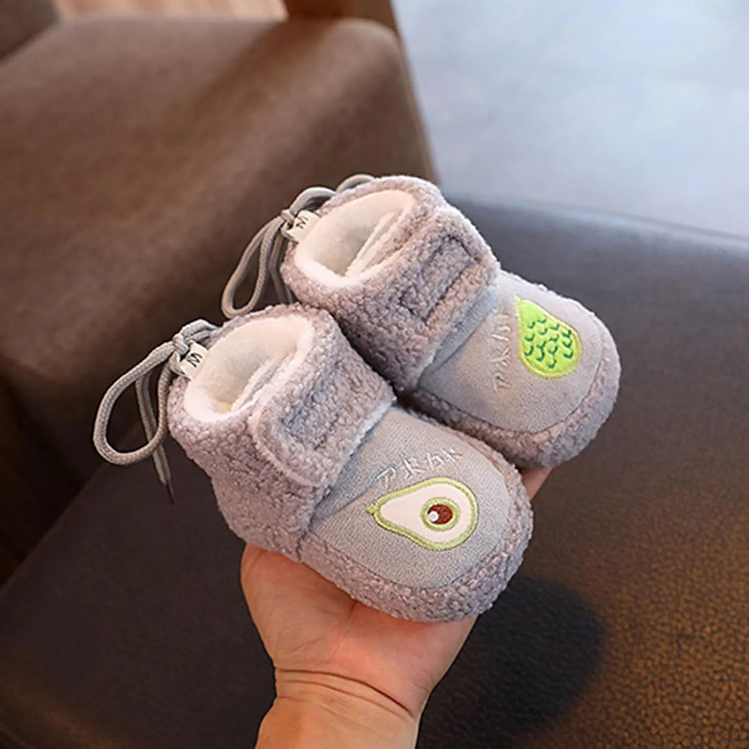 Winter Warm Baby First Walking Boots Cute Fruit Pattern Soft Sole Comfy Anti Slip Shoes Lightweight Breathable
