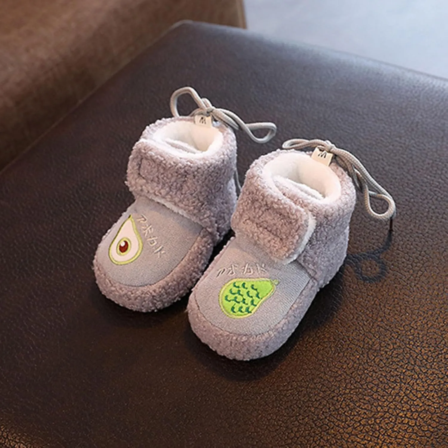 Winter Warm Baby First Walking Boots Cute Fruit Pattern Soft Sole Comfy Anti Slip Shoes Lightweight Breathable