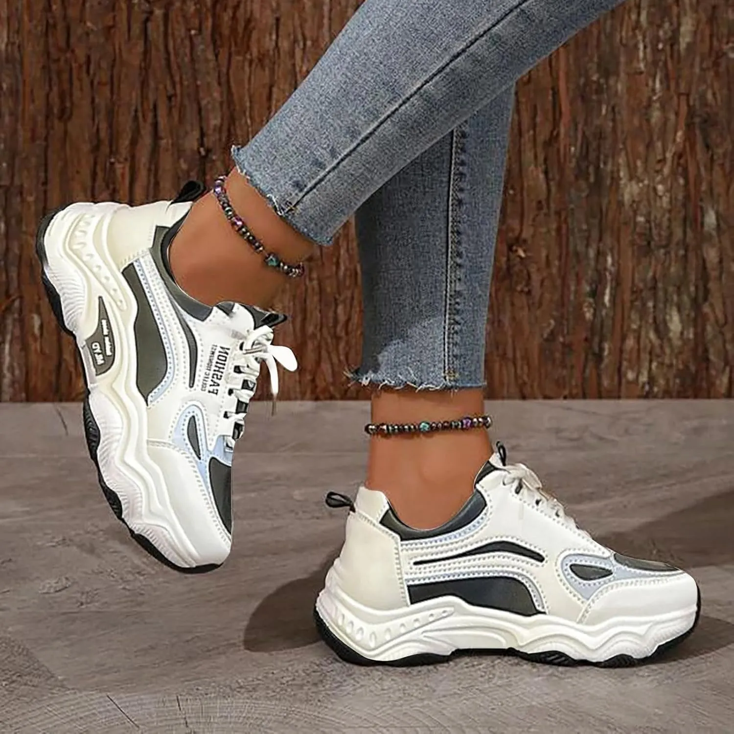 Women's Slip on Walking Shoes Comfy PU Leather Non Slip Arch Support Running Shoes Breathable Gym Workout Shoes Fashion Lace Up Sneakers
