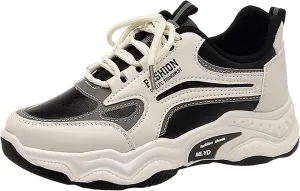 Women's Slip on Walking Shoes Comfy PU Leather Non Slip Arch Support Running Shoes Breathable Gym Workout Shoes Fashion Lace Up Sneakers