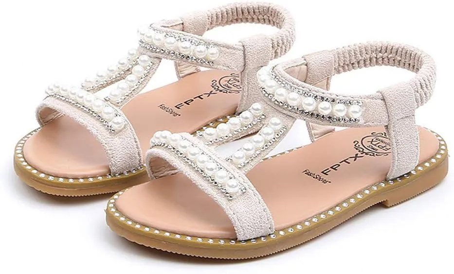 WUAI Kids Baby Girls Summer Sandals Fashion Boho Princess Flat Shoes Crystal Beach Roman Sandals 1-6Years