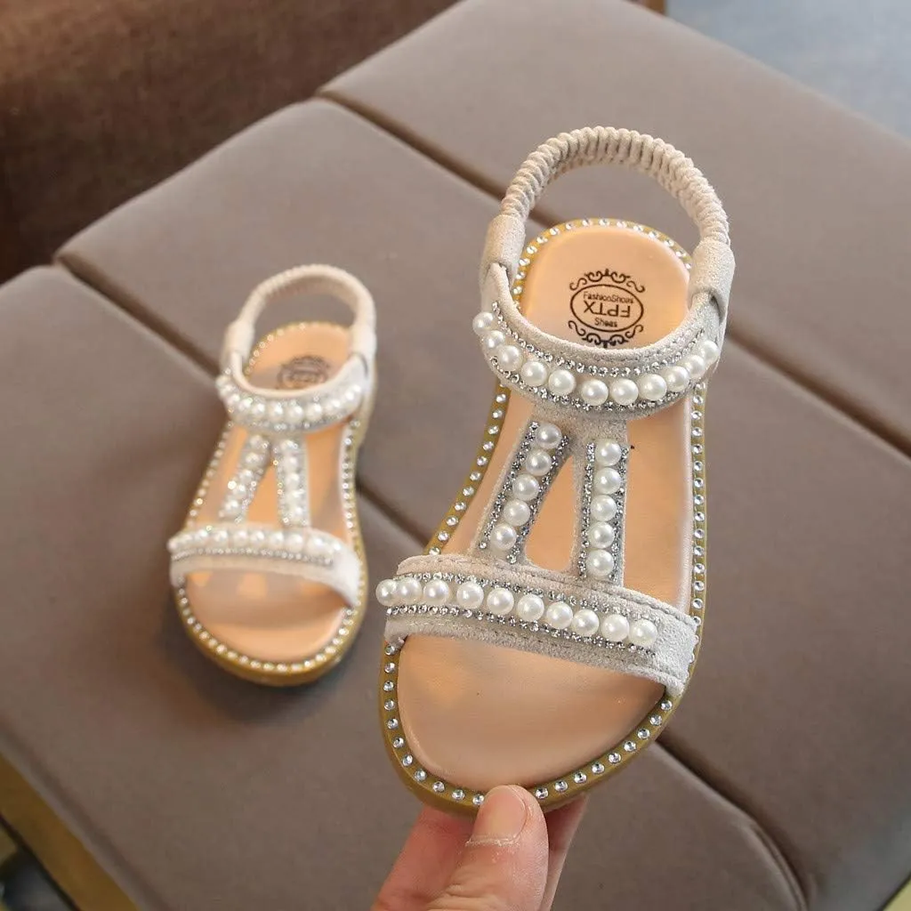 WUAI Kids Baby Girls Summer Sandals Fashion Boho Princess Flat Shoes Crystal Beach Roman Sandals 1-6Years
