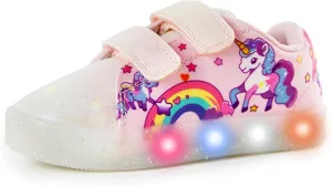 YESKIS Boys Girls Light Up Sneakers LED Flashing Canvas Shoes Vivaki Cartoon Barefoot Walking Tennis Shoes for Toddler Little Kid